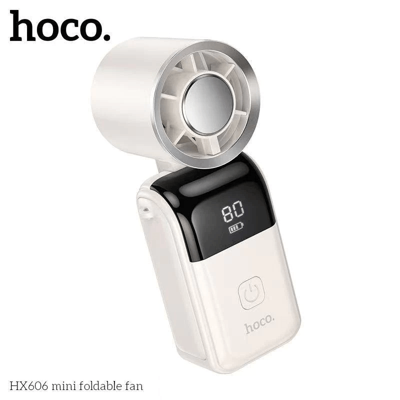 พัดลมพกพา HOCO HX606 พับได้ 90&deg; ปรับแรงลม 100 ระดับ ความเร็วรอบ 20000 RPM แบตเตอรี่ 3000MAH พร้อมสายคล้องคอ
